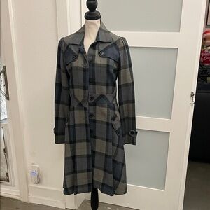 Forever 21 Plaid Trench Coat in Blue and Gray
